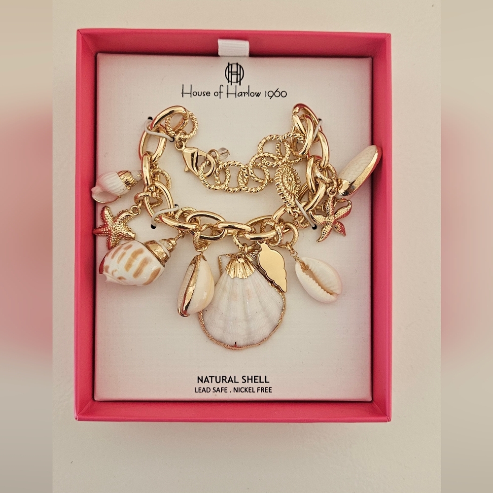 House of Harlow 1960 Gold and White Shell Charm Bracelet